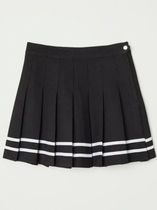 Divided H&M High Waist Pleated Mini Skirt Black White Stripe NWOT 2 - Picture 3 of 5